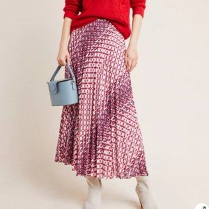 Maeve Hildi Pleated Midi Skirt Red and Pink Pattern